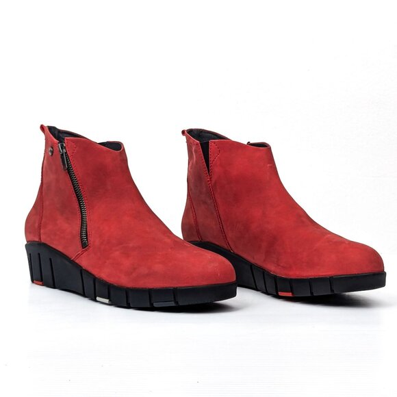 Wolky Women Phoenix Dark Red Zip Wedge Ankle Boots size 13US EUR 43